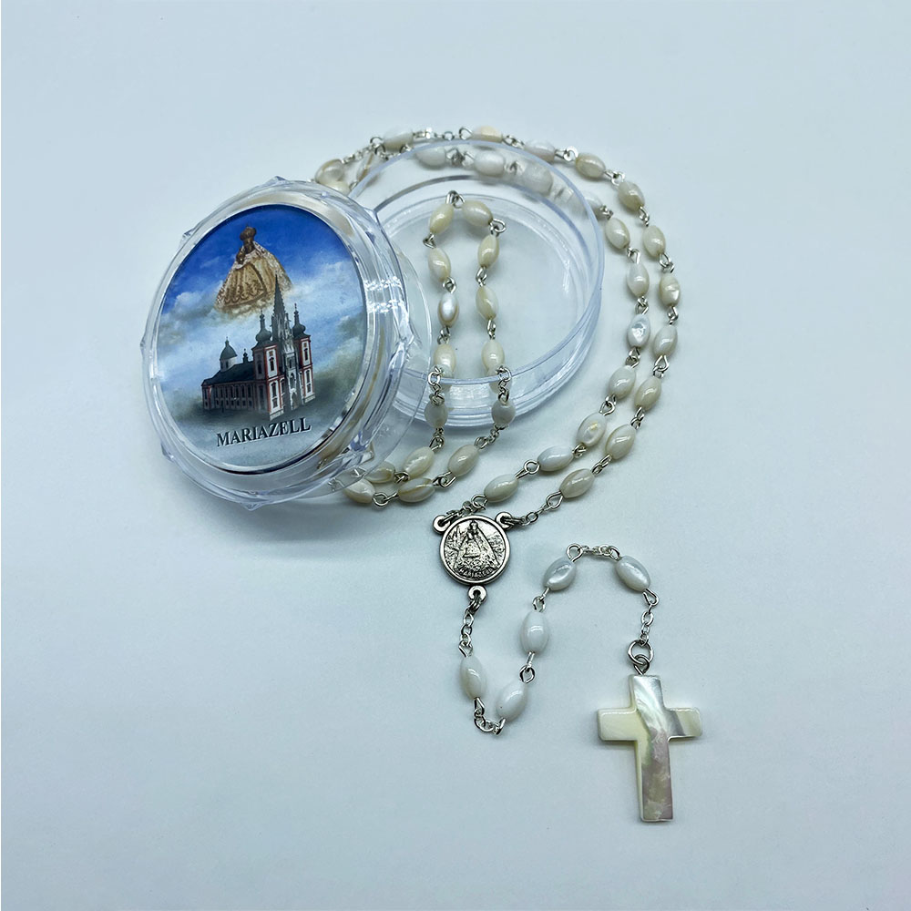 Rosenkranz – Perlmutt – oval, Perlmutt Kreuz – Mariazeller Madonna